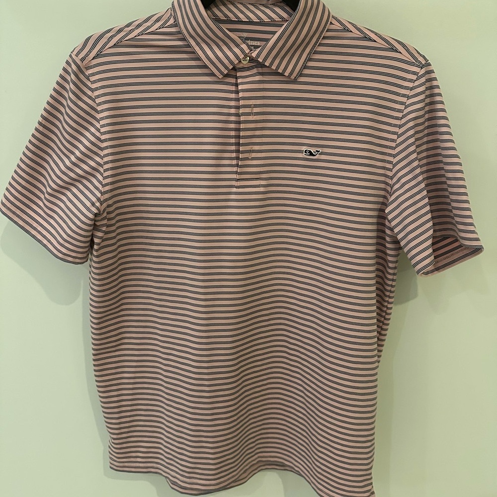 Boys XL Vineyard Vines short sleeve pink striped polo shirt